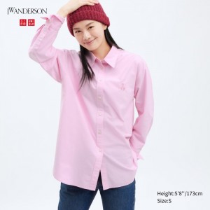 Uniqlo Oxford Long-Sleeve Long Hemd Damen Rosa | UNHV-70614