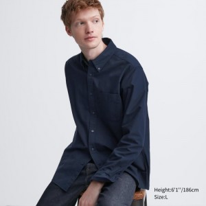 Uniqlo Oxford Slim-Fit Long-Sleeve Casual Shirts Herren Navy | YTSW-42603