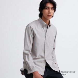 Uniqlo Oxford Slim-Fit Long-Sleeve Casual Shirts Herren Grau | DSOZ-56081