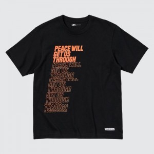 Uniqlo PEACE FOR ALL Kurzes-Sleeve Graphic (Shingo Kunieda) T-Shirt Damen Schwarz | GCOJ-20685