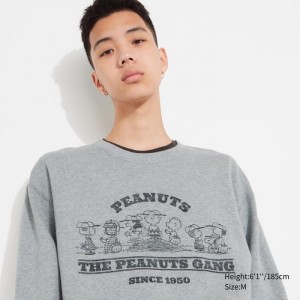 Uniqlo PEANUTS Charlie Brown's Baseball Team Long-Sleeve Sweatshirt Herren Grau | EGLW-67802