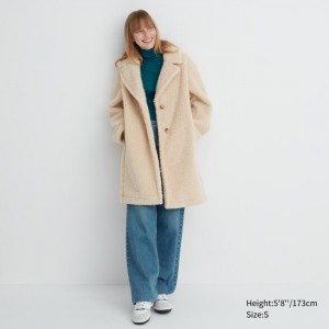 Uniqlo Pile-Gefütterte Fleece Tailored Mäntel Damen Beige | FOMP-09847