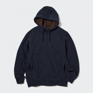 Uniqlo Pile-Gefütterte Sweat Long-Sleeve Full-Zip Hoodie Herren Navy | VUWF-79315