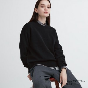 Uniqlo Premium Lambswool Crew Neck Long-Sleeve Pullover Damen Schwarz | VUQI-34521