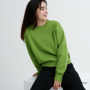 Uniqlo Premium Lambswool Crew Neck Long-Sleeve Pullover Damen Grün | UOCY-85923