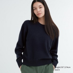 Uniqlo Premium Lambswool Crew Neck Long-Sleeve Pullover Damen Navy | FCMN-49026