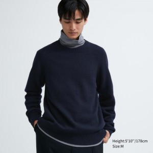 Uniqlo Premium Lambswool Crew Neck Pullover Herren Navy | EKTV-69358