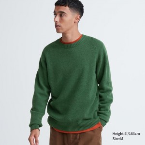 Uniqlo Premium Lambswool Crew Neck Pullover Herren Grün | RISG-04613