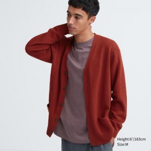 Uniqlo Premium Lambswool V-Neck Strickjacke Herren Rot | WUYL-17548