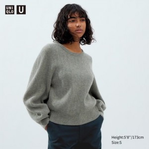 Uniqlo Premium Lambswool Volume Long-Sleeve Pullover Damen Grau | WPTL-51462