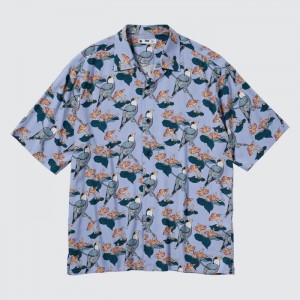 Uniqlo Printed Open Collar Kurzes-Sleeve (Edo Ukiyo-E) Casual Shirts Herren Lila | YCZP-51463