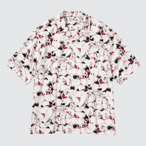 Uniqlo Printed Open Collar Kurzes-Sleeve (Japanese Auspicious Symbol) Casual Shirts Herren Weiß | BYNP-84962