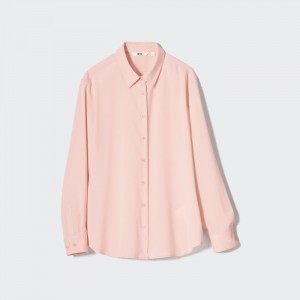 Uniqlo Rayon Long-Sleeve Bluse Damen Rosa | RUYM-40687