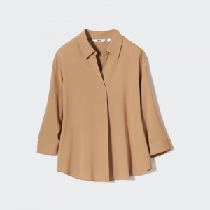 Uniqlo Rayon Skipper Collar 3/4-Sleeve Bluse Damen Beige | FSHK-35027