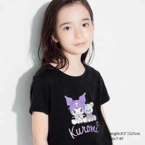 Uniqlo Sanrio characters Cropped UT (Kurzes-Sleeve) Graphic T Shirt Kinder Schwarz | BZCK-35018