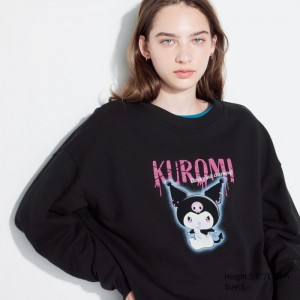 Uniqlo Sanrio characters Long-Sleeve Sweatshirt Damen Schwarz | VUIE-62549