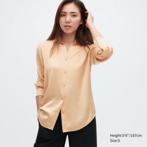 Uniqlo Satin Long-Sleeve Bluse Damen Beige | PYLB-14706