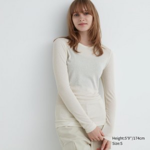 Uniqlo Sheer Jersey Crew Neck Long-Sleeve T-Shirt Damen Weiß | UDIP-37206