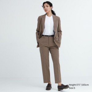 Uniqlo Smart Ankle (2-Way Stretch Check) Hose Damen Braun | XDQV-49815