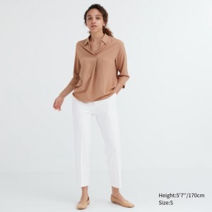 Uniqlo Smart Ankle (2-Way Stretch) Hose Damen Weiß | WTKR-34562