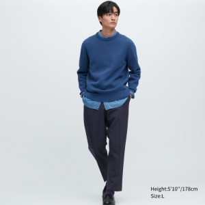 Uniqlo Smart Ankle (2-Way Stretch, Wolle-Like) Hose Herren Navy | LRHX-50918