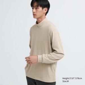 Uniqlo Smooth Fleece Mock Neck Long-Sleeve T-Shirt Damen Beige | ZLMP-36487