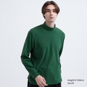 Uniqlo Smooth Fleece Mock Neck Long-Sleeve T-Shirt Damen Grün | INOB-32971