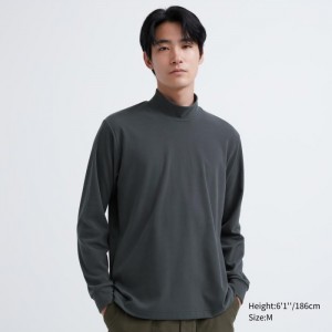 Uniqlo Smooth Fleece Mock Neck Long-Sleeve T-Shirt Damen Dunkelgrau | UGAT-94168