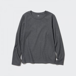 Uniqlo Smooth Stretch Baumwoll Crew Neck Long-Sleeve T-Shirt Damen Dunkelgrau | DXOL-26374