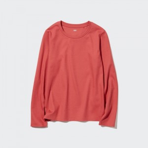 Uniqlo Smooth Stretch Baumwoll Crew Neck Long-Sleeve T-Shirt Damen Rot | GBYO-90675