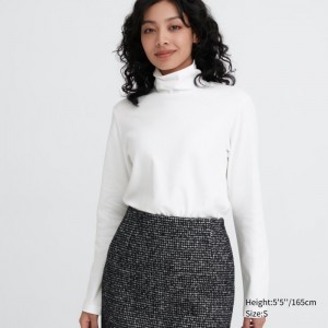 Uniqlo Smooth Stretch Baumwoll Turtleneck Long-Sleeve T-Shirt Damen Weiß | KLMF-21843