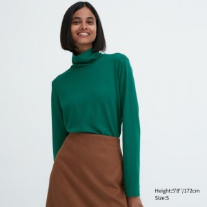 Uniqlo Smooth Stretch Baumwoll Turtleneck Long-Sleeve T-Shirt Damen Grün | UELH-39871