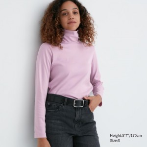 Uniqlo Smooth Stretch Baumwoll Turtleneck Long-Sleeve T-Shirt Damen Rosa | EKRG-95138