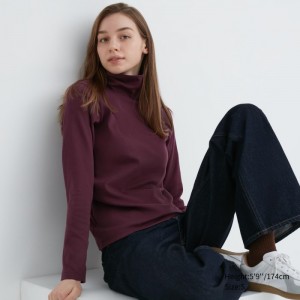 Uniqlo Smooth Stretch Baumwoll Turtleneck Long-Sleeve T-Shirt Damen Wine | ZCTG-86703