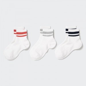 Uniqlo Socks 3 Pack (Crew Pile Line) Socken Damen Weiß | FUET-75186