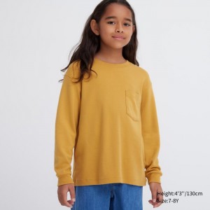 Uniqlo Soft Brushed Crew Neck Long-Sleeve T-Shirt Kinder Gelb | ANTG-54706