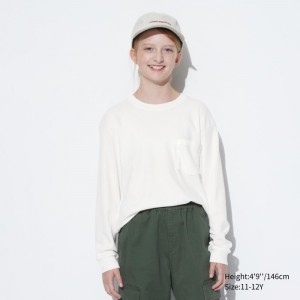 Uniqlo Soft Brushed Crew Neck Long-Sleeve T-Shirt Kinder Weiß | DAMY-14327