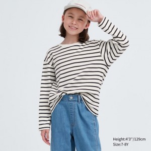 Uniqlo Soft Brushed Gestreift Crew Neck Long-Sleeve T-Shirt Kinder Weiß | EBCJ-98237