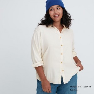 Uniqlo Soft Brushed Long-Sleeve Hemd Damen Weiß | IQXT-57301