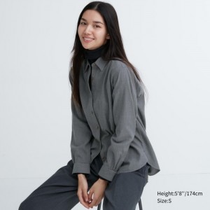 Uniqlo Soft Brushed Long-Sleeve Hemd Damen Grau | AFBQ-02367