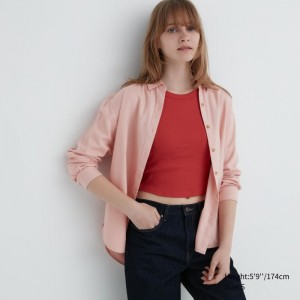 Uniqlo Soft Brushed Long-Sleeve Hemd Damen Rosa | FXJO-24750