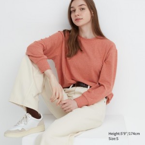 Uniqlo Soft Gestrickt Fleece Crew Neck Long-Sleeve T-Shirt Damen Hellorange | XRWK-69315