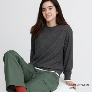 Uniqlo Soft Gestrickt Fleece Crew Neck Long-Sleeve T-Shirt Damen Dunkelgrau | VBUH-25379