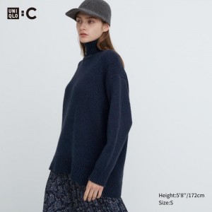 Uniqlo Soft Knit High Neck Long-Sleeve Pullover Damen Navy | UPWI-09184