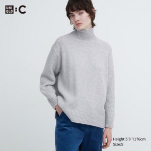 Uniqlo Soft Knit High Neck Long-Sleeve Pullover Damen Hellgrau | ZXRN-58691