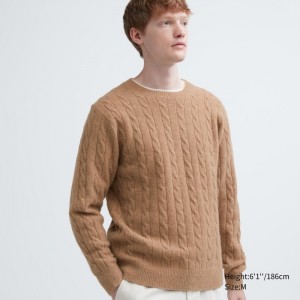 Uniqlo Souffle Yarn Cable Crew Neck Long-Sleeve Pullover Damen Beige | ZIOE-45836