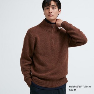 Uniqlo Souffle Yarn Half-Zip Long-Sleeve Pullover Herren Braun | OJWM-89560