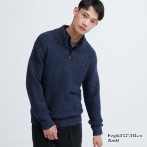 Uniqlo Souffle Yarn Half-Zip Long-Sleeve Pullover Herren Blau | ZFSJ-73896