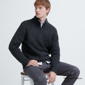 Uniqlo Souffle Yarn Half-Zip Long-Sleeve Pullover Herren Dunkelgrau | ZQVI-37495