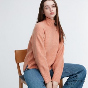 Uniqlo Souffle Yarn High Neck Long-Sleeve Pullover Damen Rosa | IKUO-86057